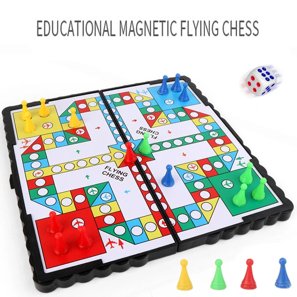 1Set Magnetic Foldable Flying Chess Crawling Mat Ludo Portable Board Game Camping Travel Game Set Aeroplane Chess