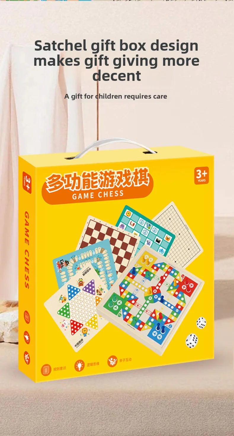 Wooden Multifunctional Board Game Chess, Flying Chess Adult Interactive Board Game Children's Puzzle Toys and Gifts