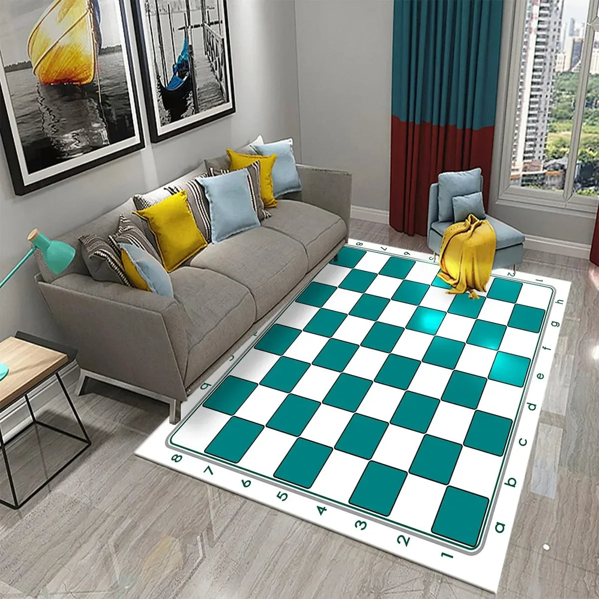 International Chess Flying Chess Carpet Kids Play Games Mat Child Carpet Area Rug Bedroom Living Room Floor Mat Non-Slip