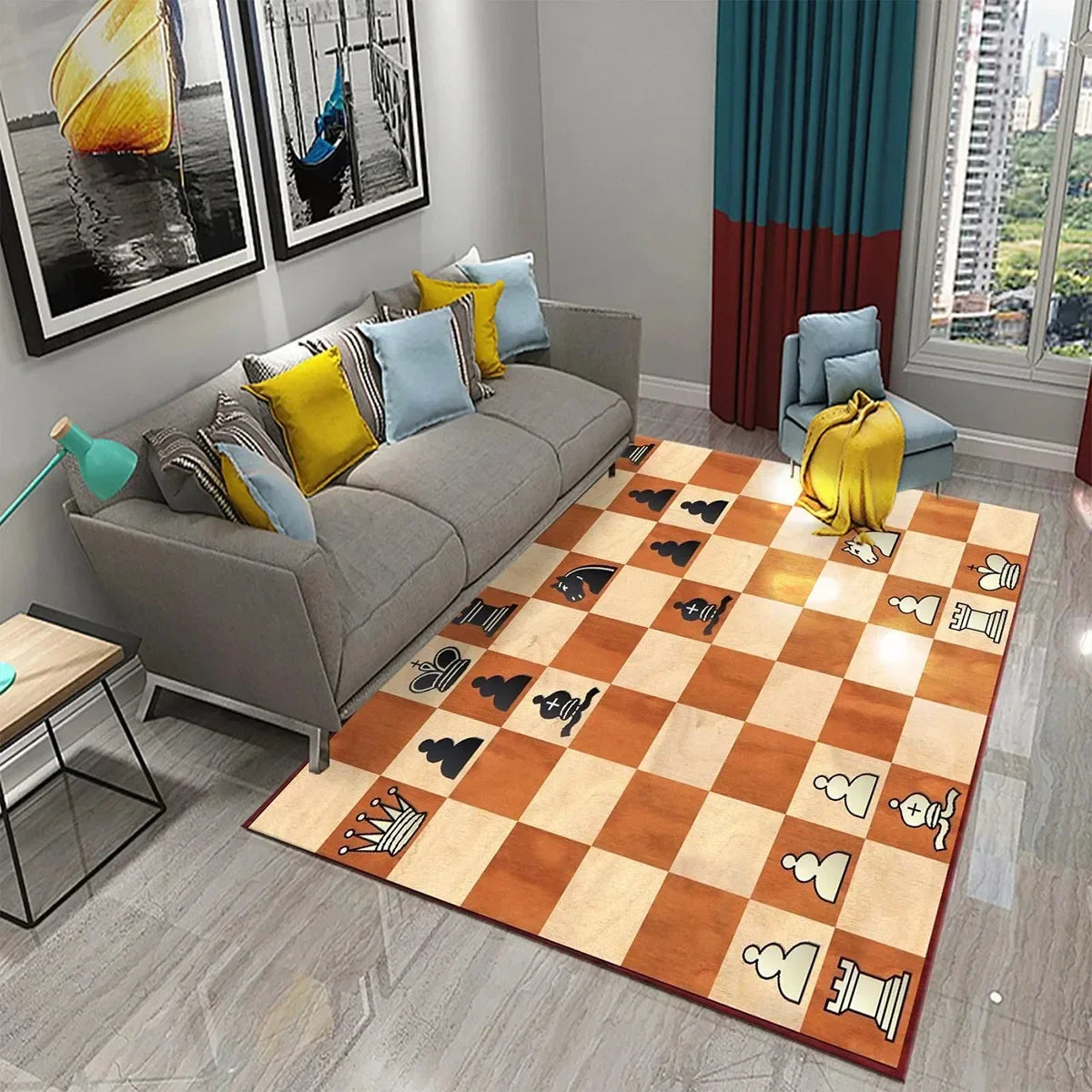 International Chess Flying Chess Carpet Kids Play Games Mat Child Carpet Area Rug Bedroom Living Room Floor Mat Non-Slip