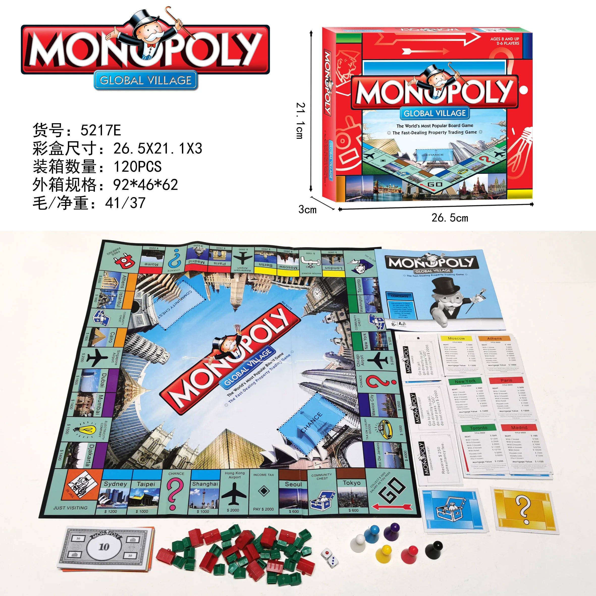 Hot selling English version of Monopoly World Tour board game cards