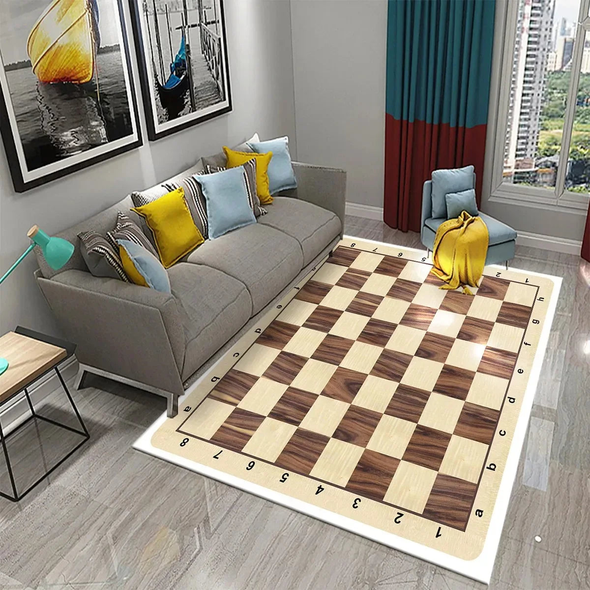 International Chess Flying Chess Carpet Kids Play Games Mat Child Carpet Area Rug Bedroom Living Room Floor Mat Non-Slip