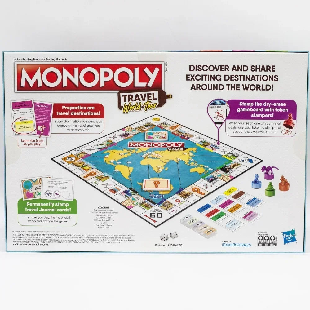 Hasbro Board Game Gaming Monopoly World Tour with Token Stampers Dry-Erase Strategy Classic Family Party Games Night Toys