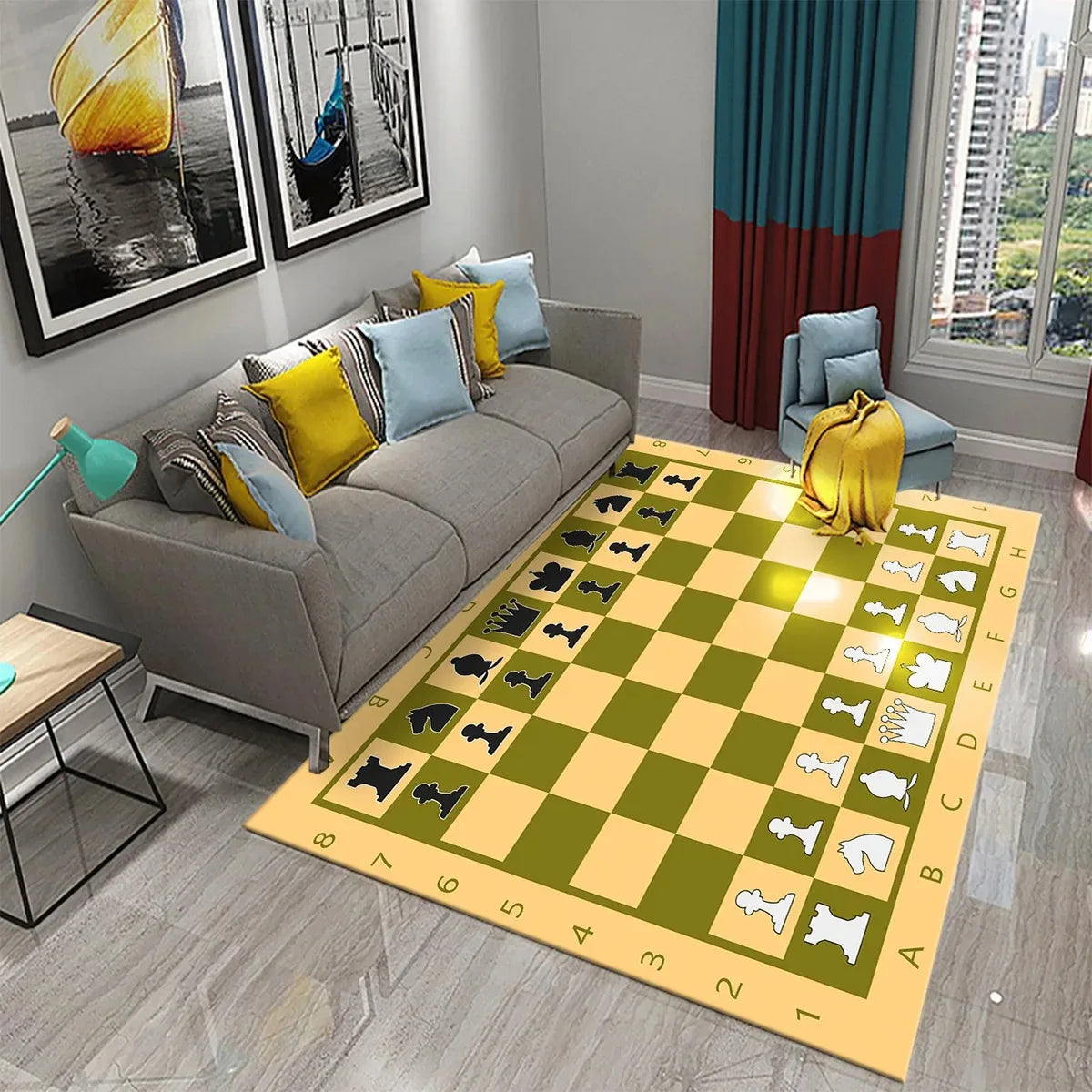 International Chess Flying Chess Carpet Kids Play Games Mat Child Carpet Area Rug Bedroom Living Room Floor Mat Non-Slip