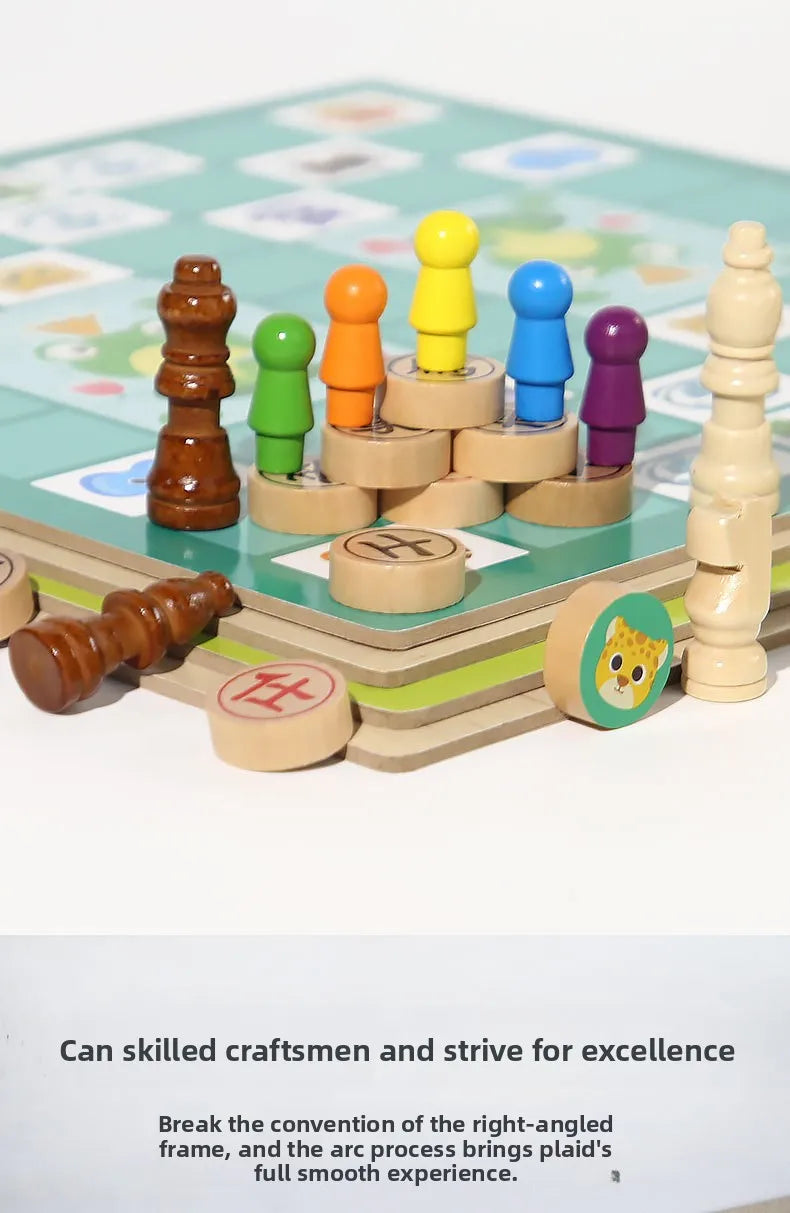 Wooden Multifunctional Board Game Chess, Flying Chess Adult Interactive Board Game Children's Puzzle Toys and Gifts