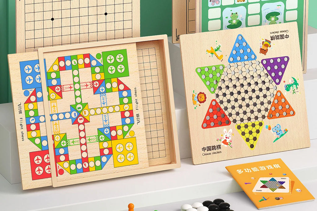 Multifunctional chessboard, flying chess, backgammon, checkers, chess, twelve-in-one chess puzzle toy board game version