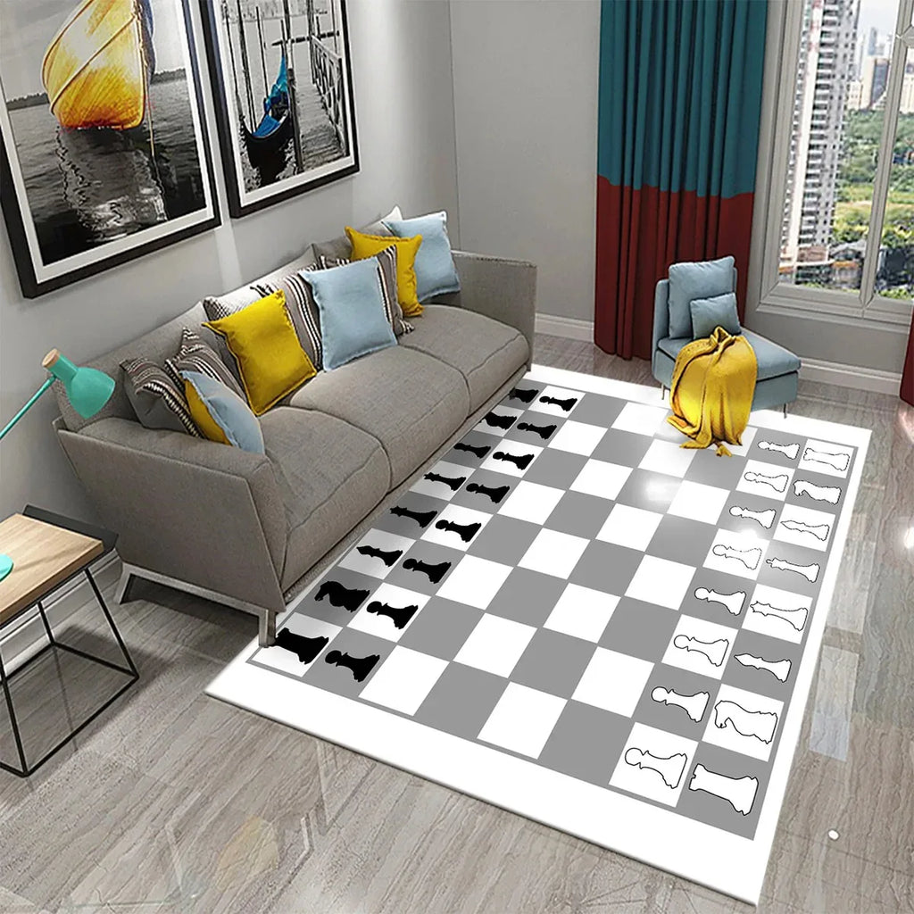International Chess Flying Chess Carpet Kids Play Games Mat Child Carpet Area Rug Bedroom Living Room Floor Mat Non-Slip