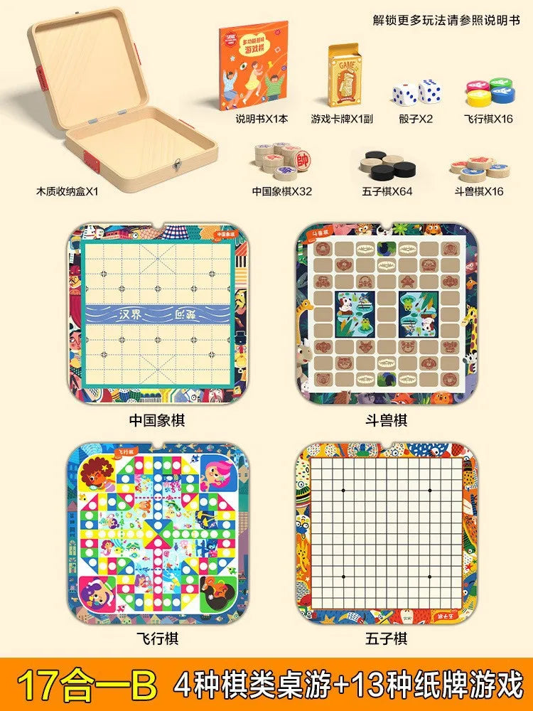 Wooden multi-functional chess board checkers flying chess Gozi chess multi-in-one board game parent-child interactive