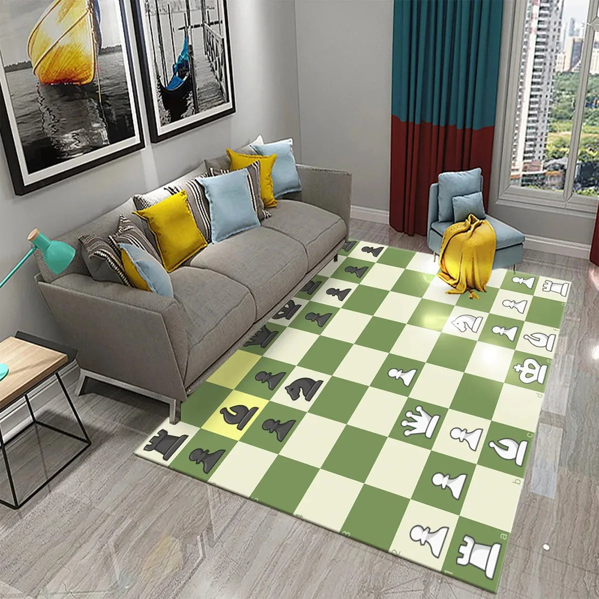 International Chess Flying Chess Carpet Kids Play Games Mat Child Carpet Area Rug Bedroom Living Room Floor Mat Non-Slip