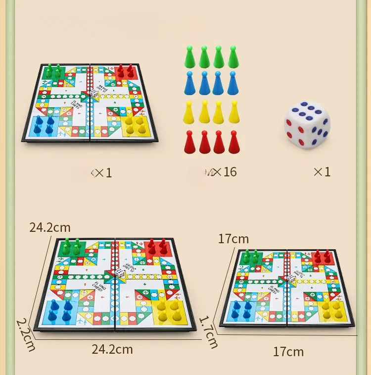 Magnetic 9-in-1 Board Game Table, Large Carpet, Flying Chess/Checkers/Chess/Snake/Backgammon/Quadruple/Tic-Tac-Toe, House Party