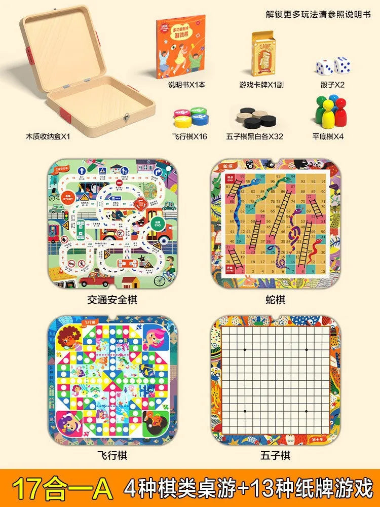 Wooden multi-functional chess board checkers flying chess Gozi chess multi-in-one board game parent-child interactive