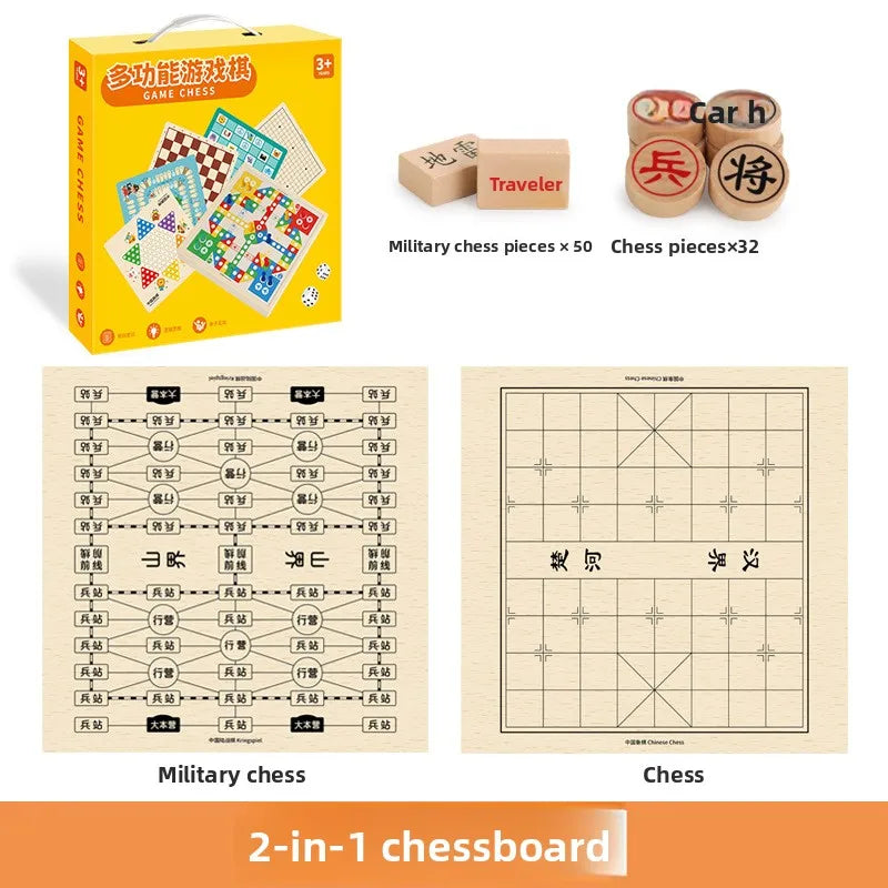 Wooden Multifunctional Board Game Chess, Flying Chess Adult Interactive Board Game Children's Puzzle Toys and Gifts