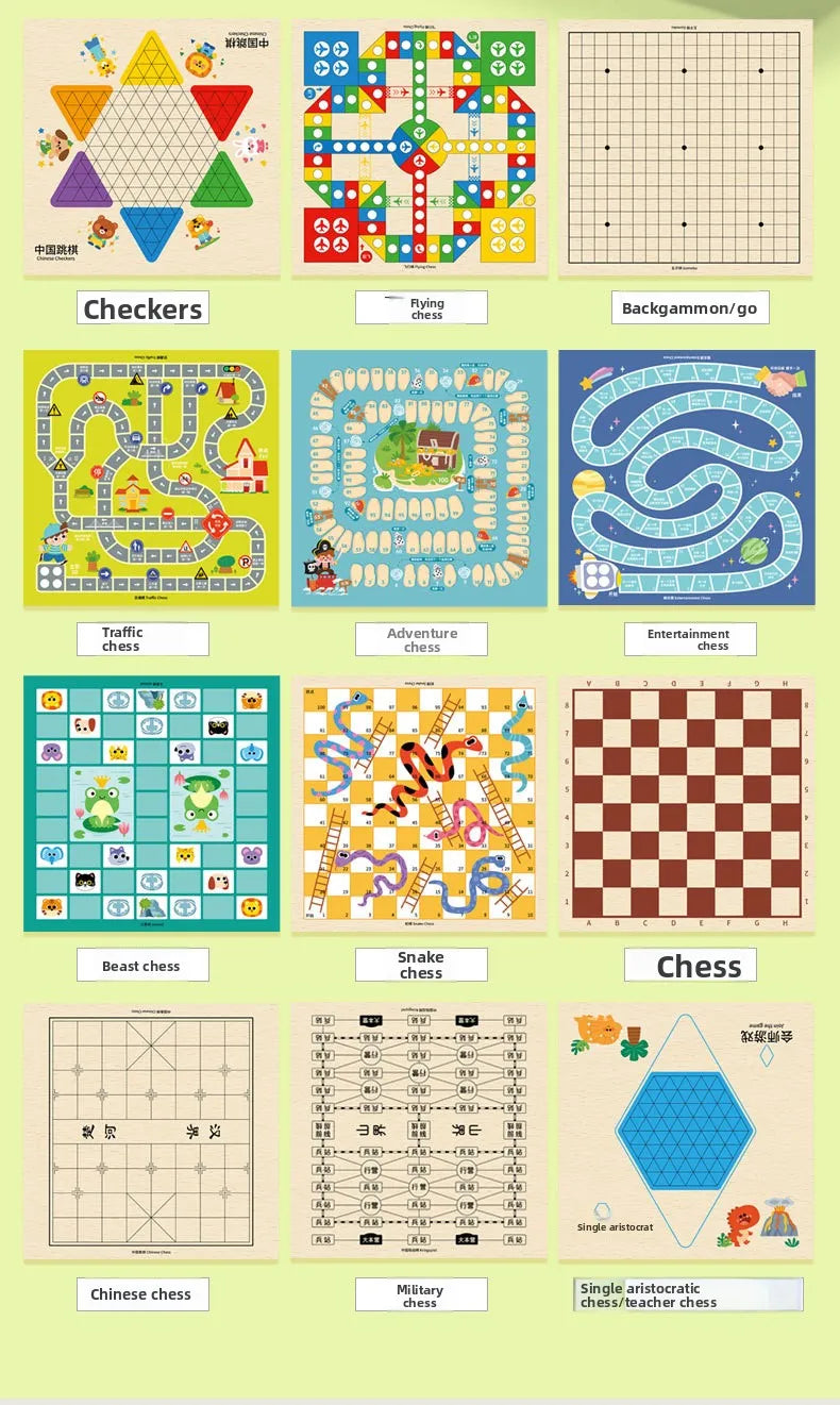 Wooden Multifunctional Board Game Chess, Flying Chess Adult Interactive Board Game Children's Puzzle Toys and Gifts