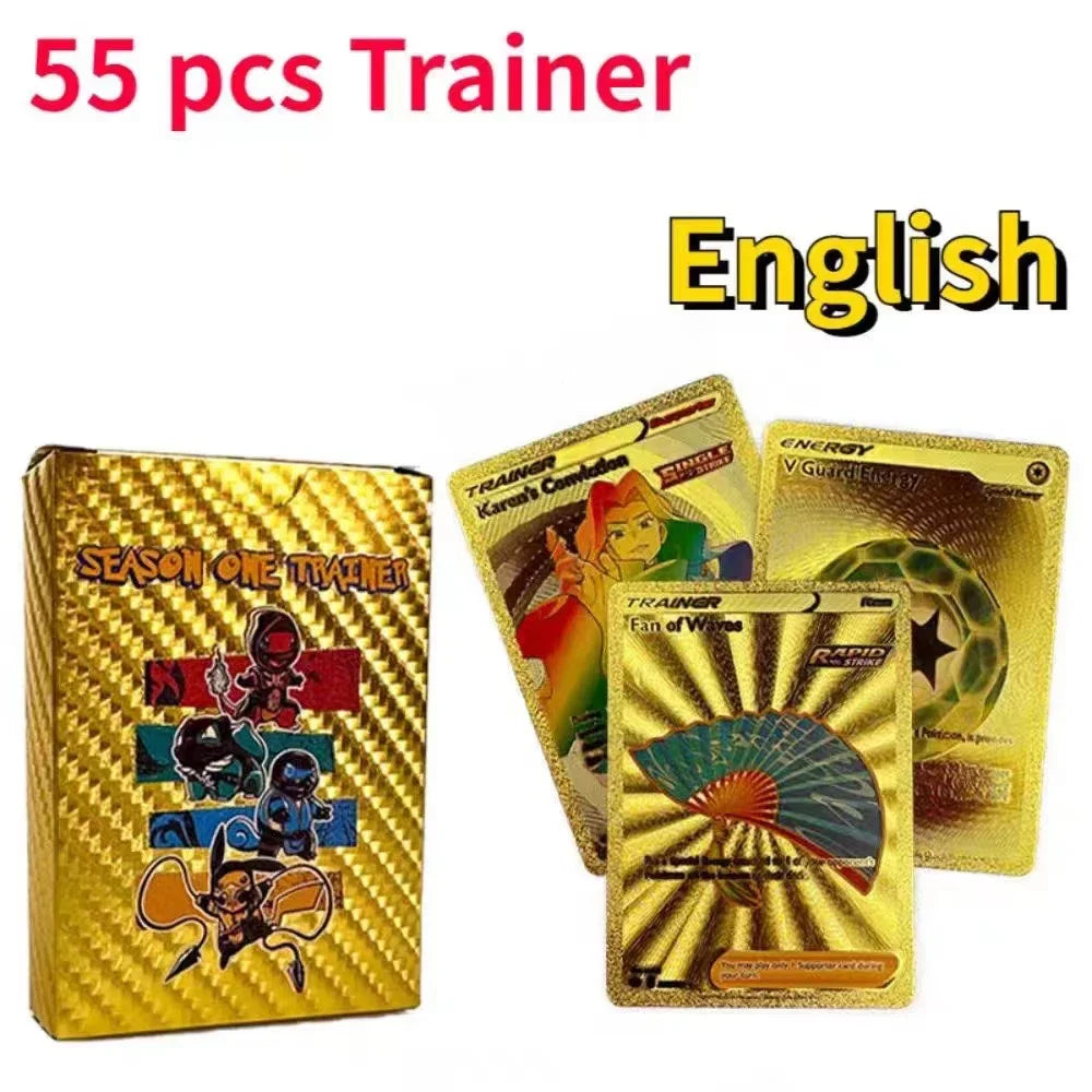 55Pcs Pokemon Colorful Rainbow Gold Silver Black English Cards Anime Pikachu Charizard Battle Game Collection Card Kids Toy Gift