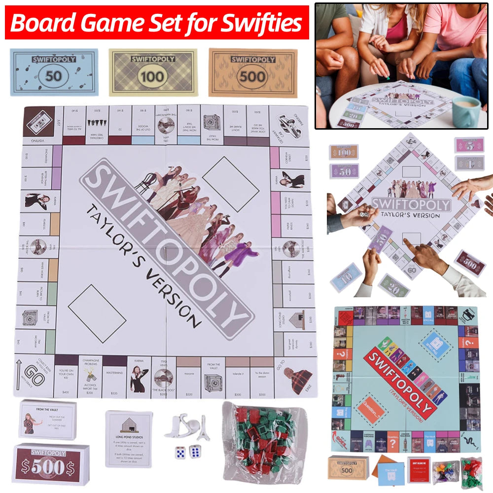 Board Game Set for Swifties Monopoly Board Game Fun Party Family Interactive Chess Games Swiftopoly Board Game for Taylor's Fans