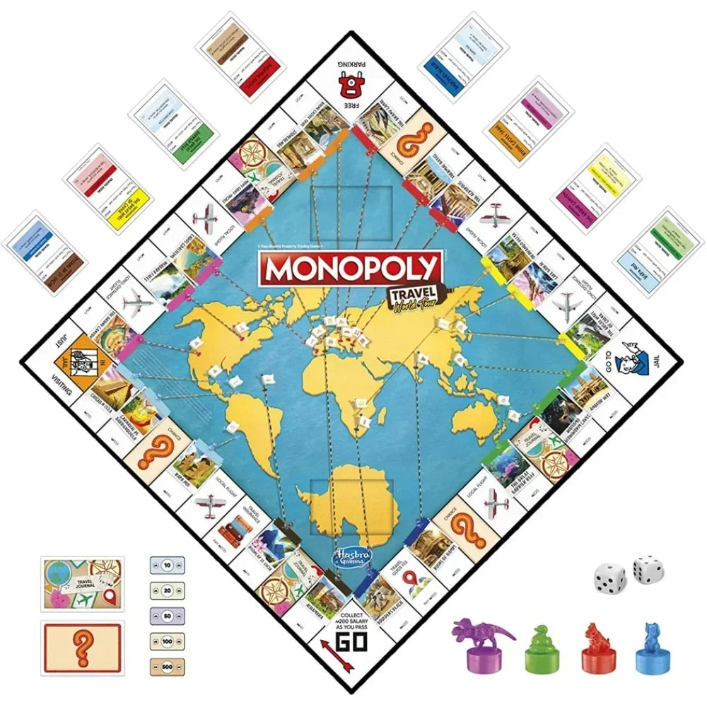 Hasbro Board Game Gaming Monopoly World Tour with Token Stampers Dry-Erase Strategy Classic Family Party Games Night Toys