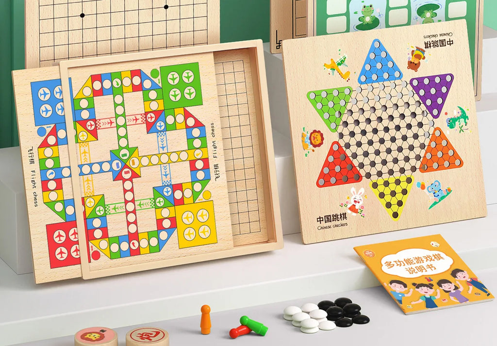 Gozi Chess Flying Chess Checkers Children's Edition Multi-function Chess Board Multi-in-One Chess Educational Toys Primary