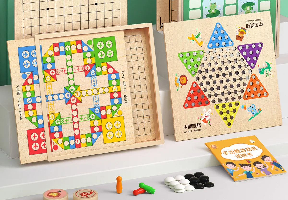 Gozi Chess Flying Chess Checkers Children's Edition Multi-function Chess Board Multi-in-One Chess Educational Toys Primary