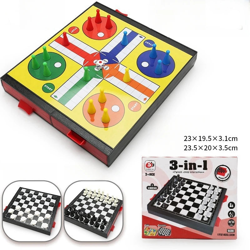 Magnetic 9-in-1 Board Game Table, Large Carpet, Flying Chess/Checkers/Chess/Snake/Backgammon/Quadruple/Tic-Tac-Toe, House Party