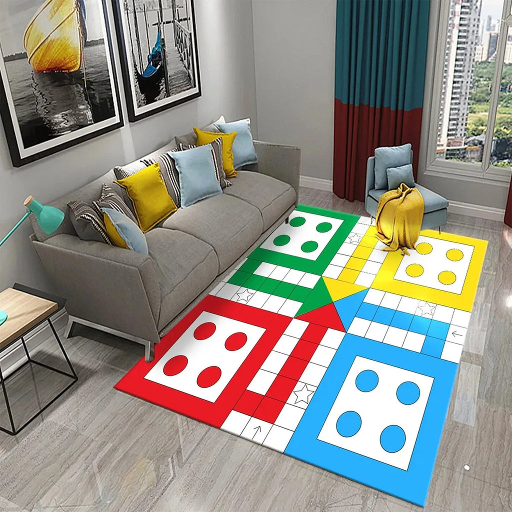 International Chess Flying Chess Carpet Kids Play Games Mat Child Carpet Area Rug Bedroom Living Room Floor Mat Non-Slip