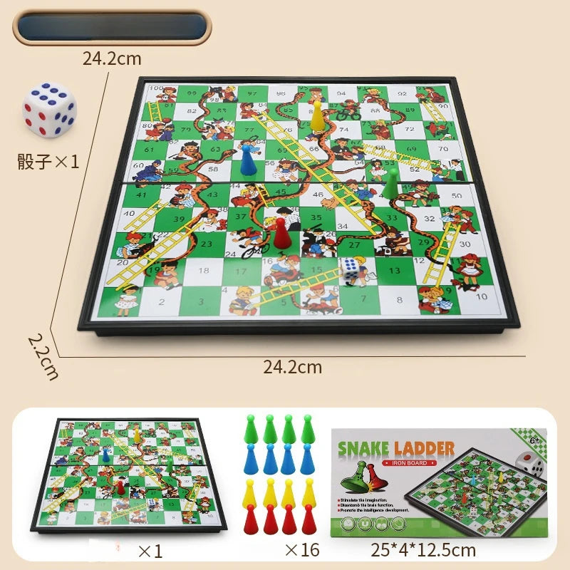 Magnetic 9-in-1 Board Game Table, Large Carpet, Flying Chess/Checkers/Chess/Snake/Backgammon/Quadruple/Tic-Tac-Toe, House Party