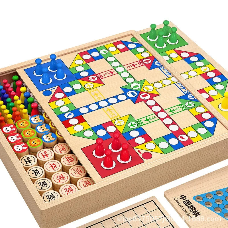 Multifunctional chessboard, flying chess, backgammon, checkers, chess, twelve-in-one chess puzzle toy board game version