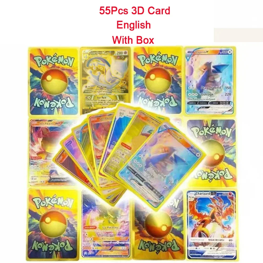 55Pcs Pokemon Colorful Rainbow Gold Silver Black English Cards Anime Pikachu Charizard Battle Game Collection Card Kids Toy Gift