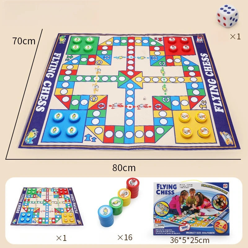 Magnetic 9-in-1 Board Game Table, Large Carpet, Flying Chess/Checkers/Chess/Snake/Backgammon/Quadruple/Tic-Tac-Toe, House Party