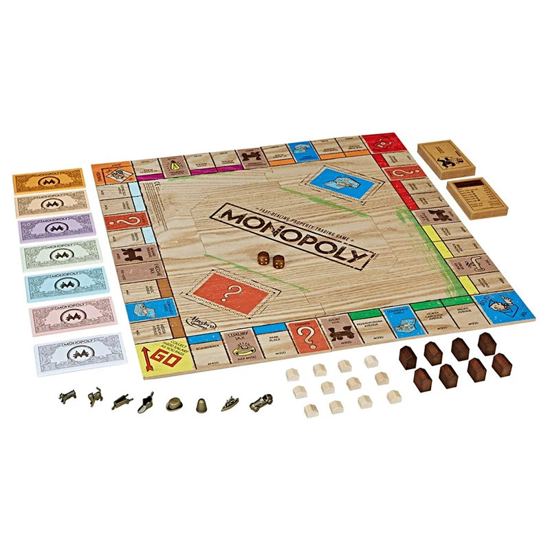 Hasbro Real Estate Tycoon Monopoly Rustic Series Monopoly Wooden Box Retro Collection Edition Board Game