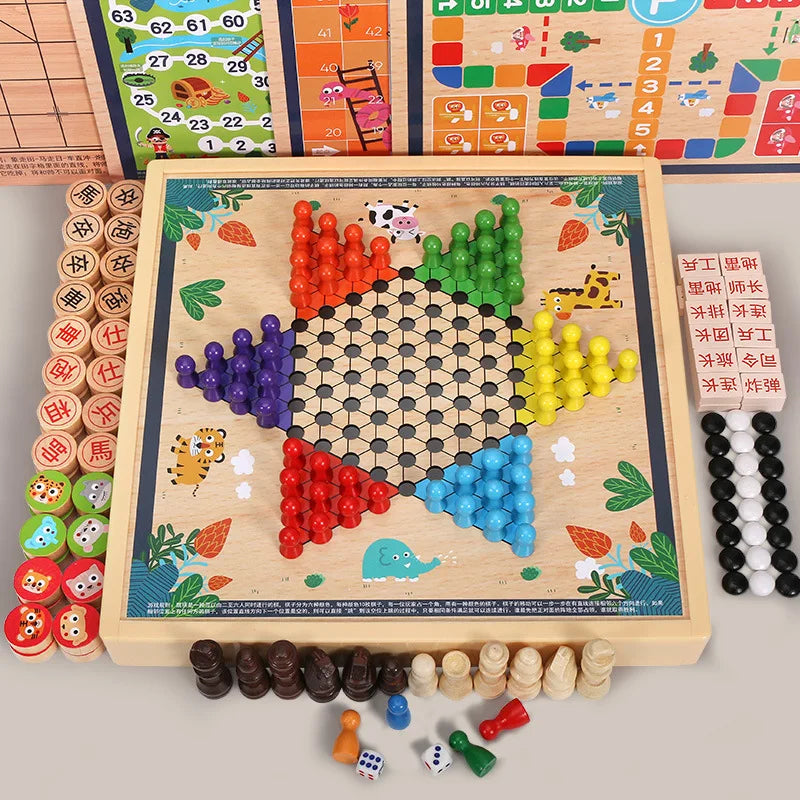 Children's Flying Chess, Checkers, Multi functional Integrated Chessboard, Gozi Go, Playing Beast Chess, Combination Puzzle Toys