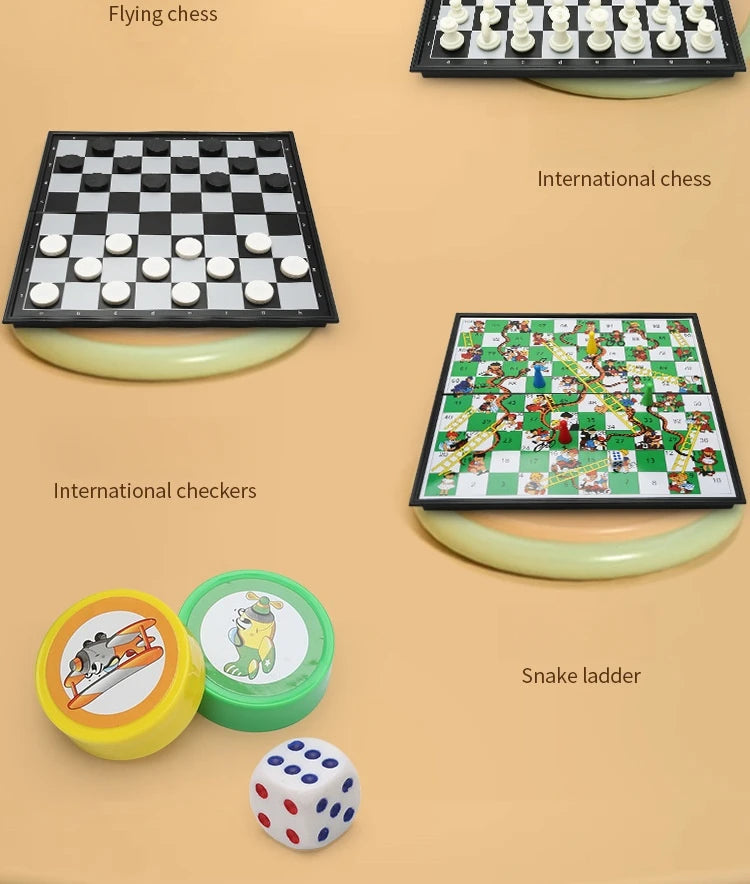 Magnetic 9-in-1 Board Game Table, Large Carpet, Flying Chess/Checkers/Chess/Snake/Backgammon/Quadruple/Tic-Tac-Toe, House Party