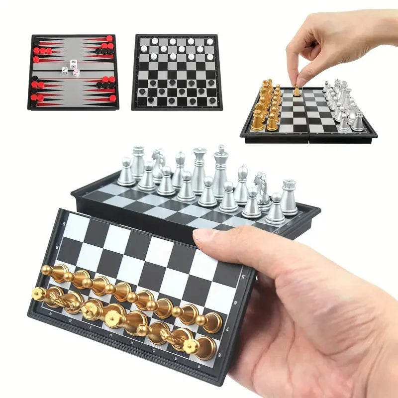 Mini Magnetic Chess Board Games, Small Portable Folding Chess  Classic Backgammon Checkers Travel Set Toys for Kids Adult Gift