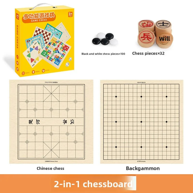 Wooden Multifunctional Board Game Chess, Flying Chess Adult Interactive Board Game Children's Puzzle Toys and Gifts