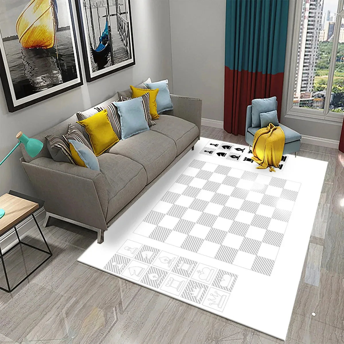 International Chess Flying Chess Carpet Kids Play Games Mat Child Carpet Area Rug Bedroom Living Room Floor Mat Non-Slip