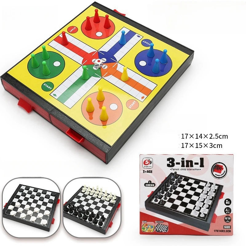 Magnetic 9-in-1 Board Game Table, Large Carpet, Flying Chess/Checkers/Chess/Snake/Backgammon/Quadruple/Tic-Tac-Toe, House Party