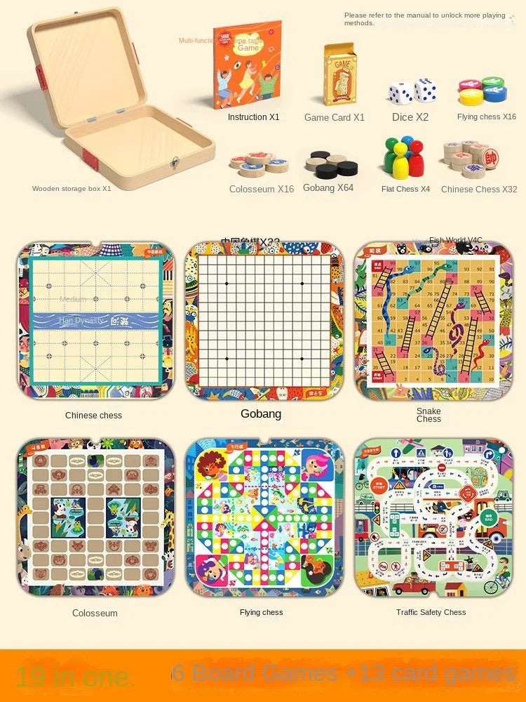 Wooden multi-functional chess board checkers flying chess Gozi chess multi-in-one board game parent-child interactive