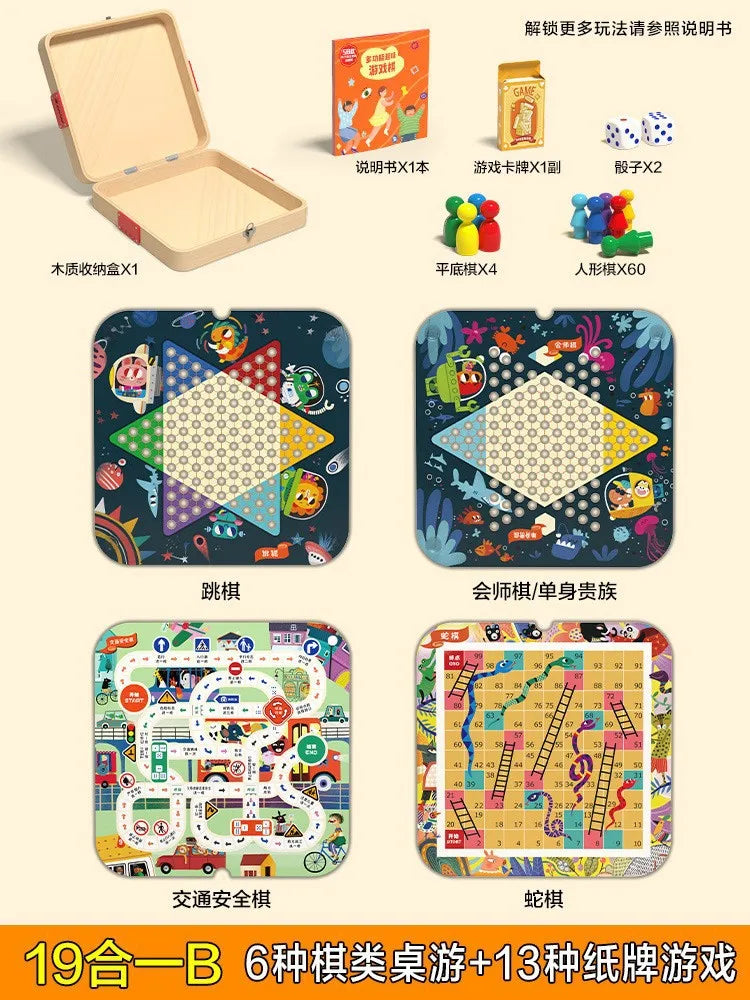 Wooden multi-functional chess board checkers flying chess Gozi chess multi-in-one board game parent-child interactive