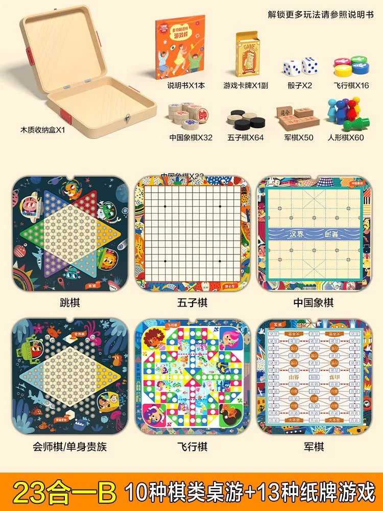 Wooden multi-functional chess board checkers flying chess Gozi chess multi-in-one board game parent-child interactive