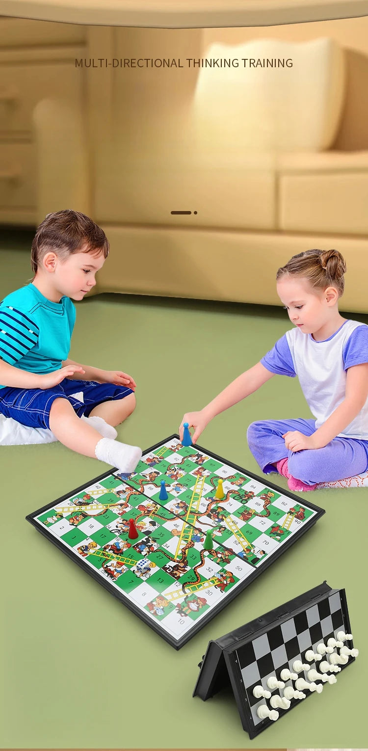 Magnetic 9-in-1 Board Game Table, Large Carpet, Flying Chess/Checkers/Chess/Snake/Backgammon/Quadruple/Tic-Tac-Toe, House Party
