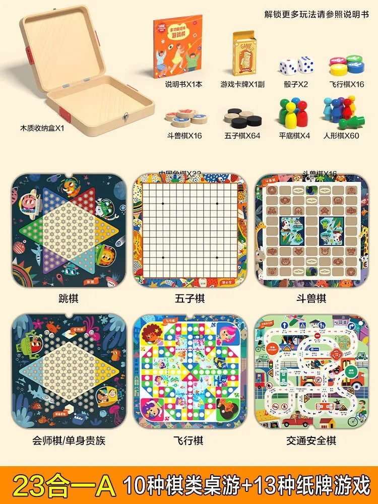 Wooden multi-functional chess board checkers flying chess Gozi chess multi-in-one board game parent-child interactive