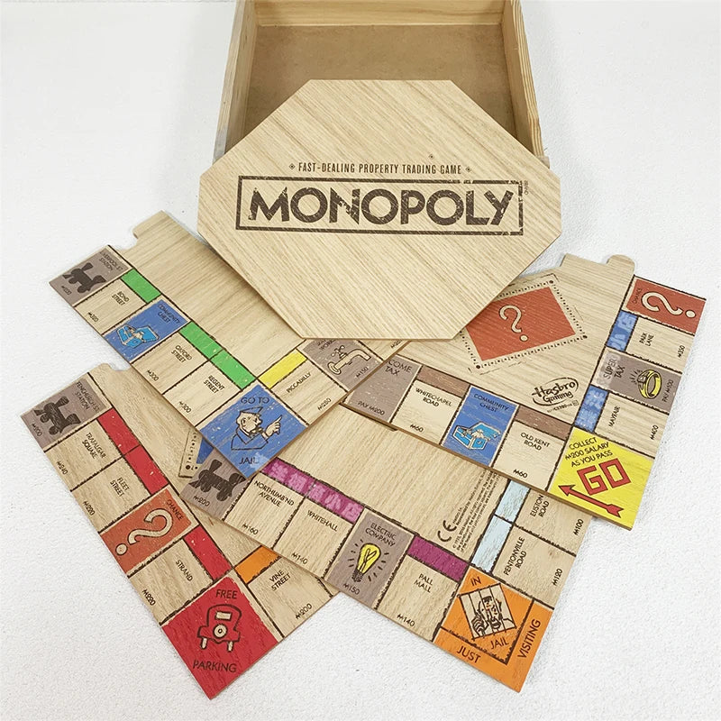 Hasbro Real Estate Tycoon Monopoly Rustic Series Monopoly Wooden Box Retro Collection Edition Board Game