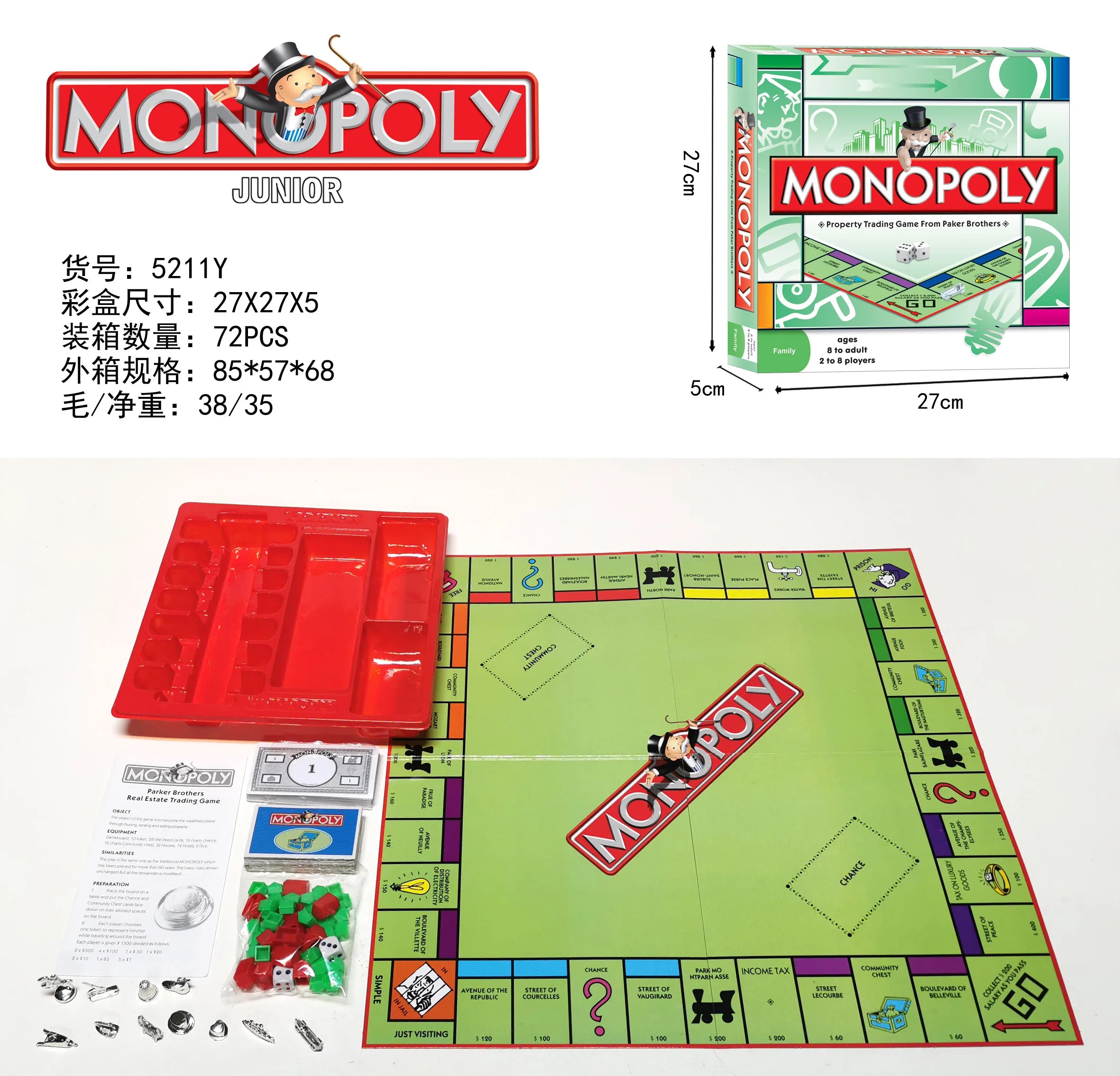 Hot selling English version of Monopoly World Tour board game cards