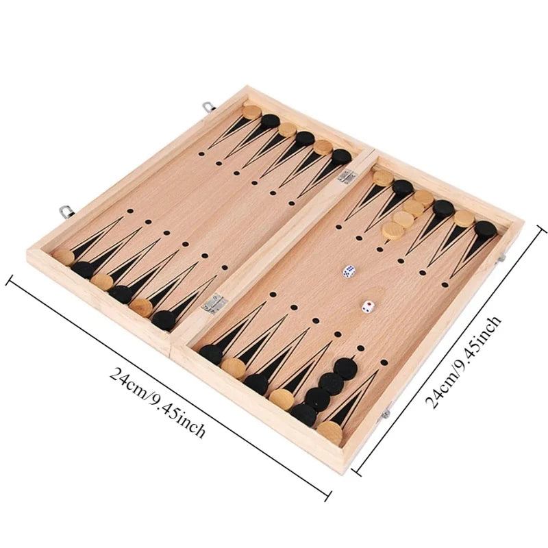 1pc Chess Othello / Western Chess 3 in 1 Wooden Foldable Desktop Games Multifunctional Leisure Puzzle Chess Games