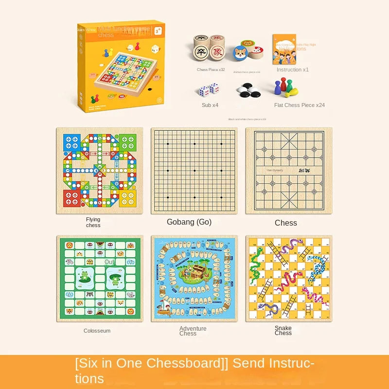Gozi Chess Flying Chess Checkers Children's Edition Multi-function Chess Board Multi-in-One Chess Educational Toys Primary
