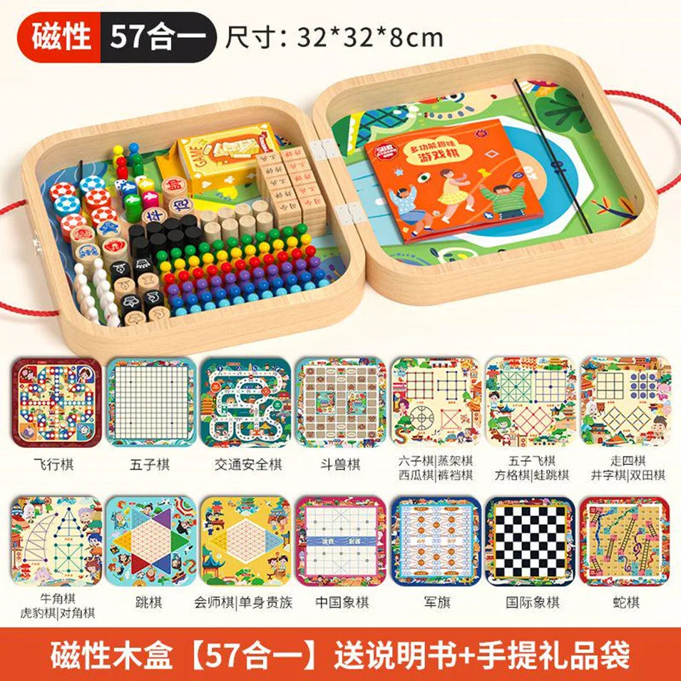 Wooden multi-functional chess board checkers flying chess Gozi chess multi-in-one board game parent-child interactive