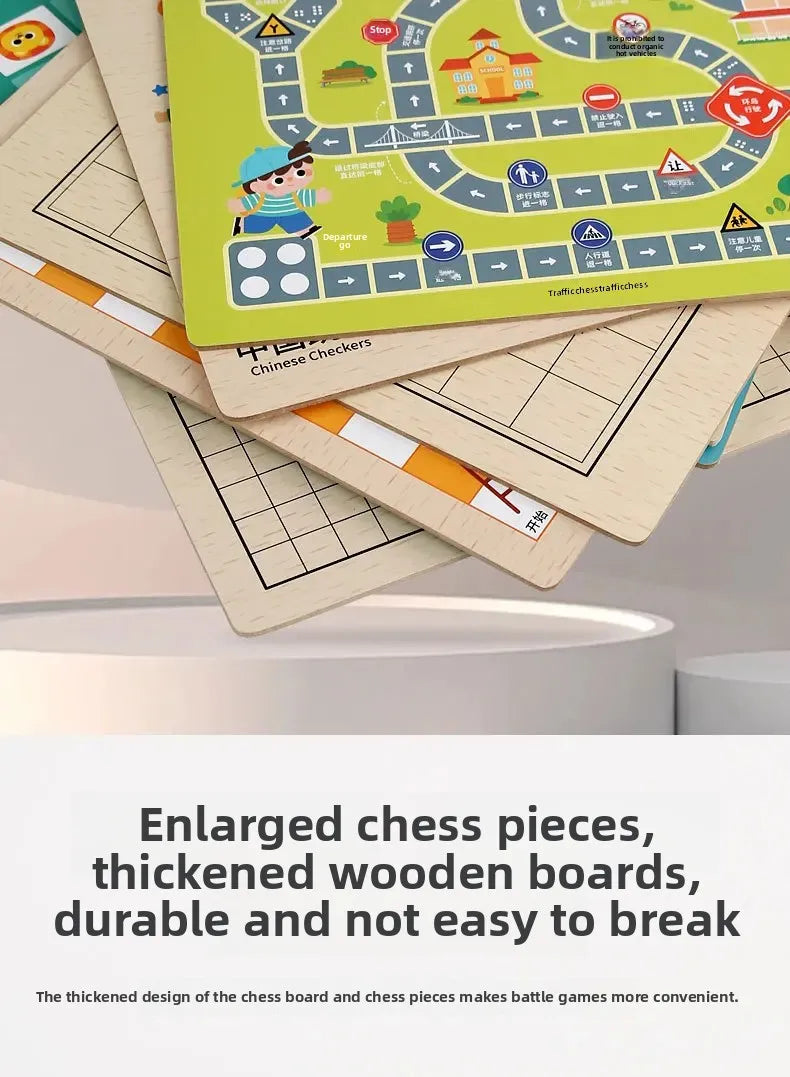 Wooden Chess Game Flying Checkers And Jumping Chess Two-In-One Interactive Parent-Child Tabletop Game Children's Educational Toy