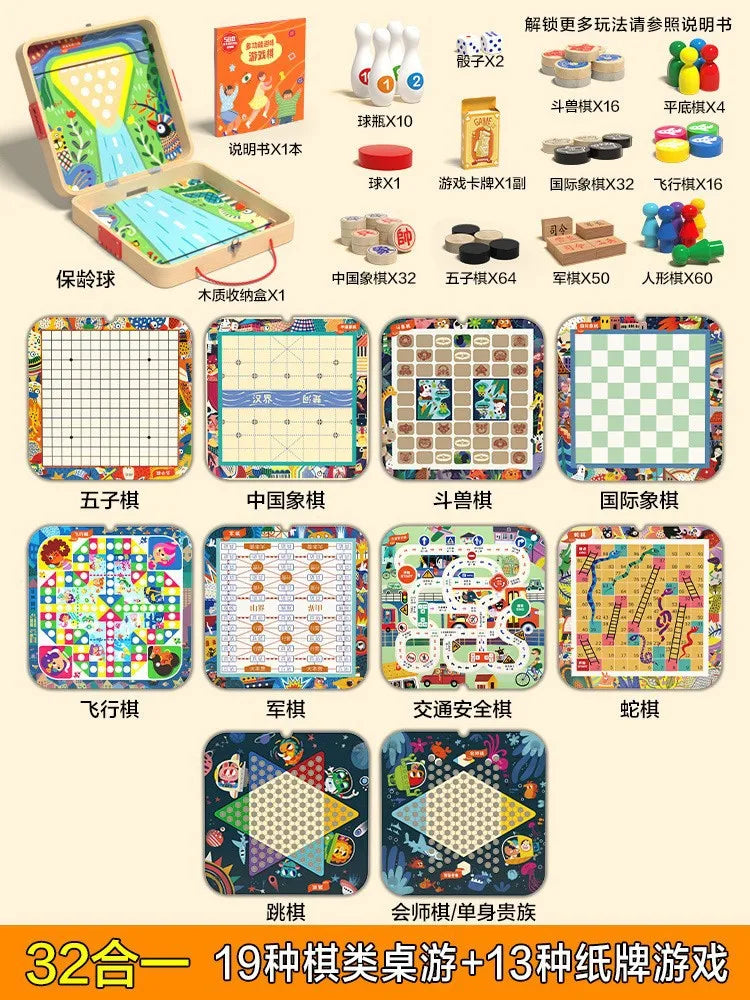 Wooden multi-functional chess board checkers flying chess Gozi chess multi-in-one board game parent-child interactive