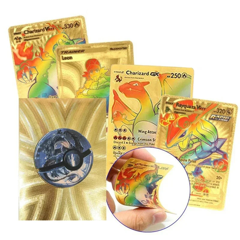 55Pcs Pokemon Colorful Rainbow Gold Silver Black English Cards Anime Pikachu Charizard Battle Game Collection Card Kids Toy Gift