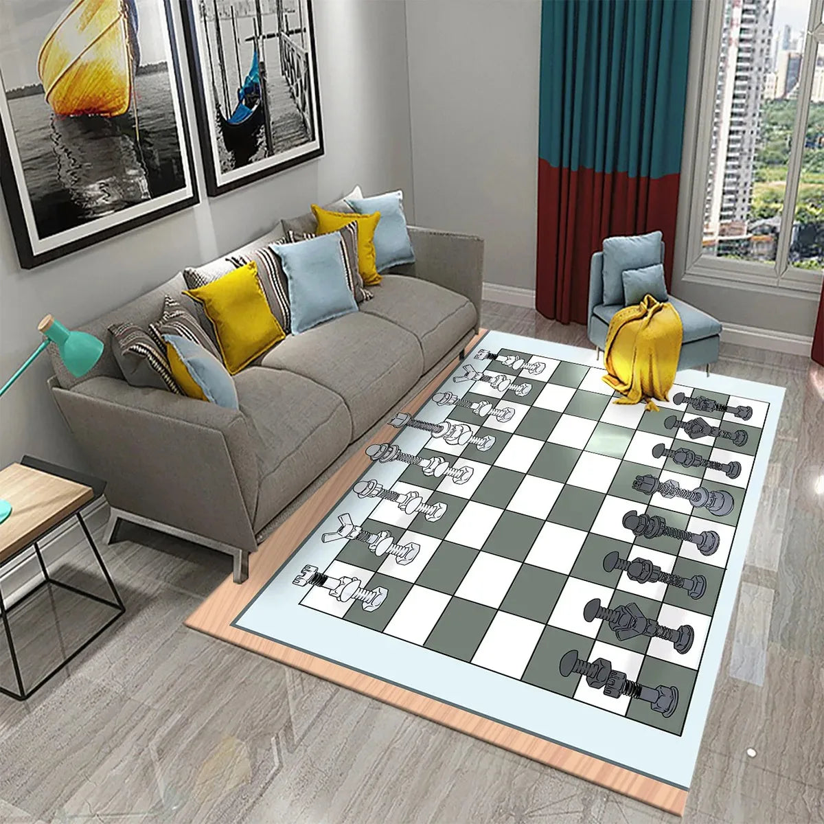 International Chess Flying Chess Carpet Kids Play Games Mat Child Carpet Area Rug Bedroom Living Room Floor Mat Non-Slip