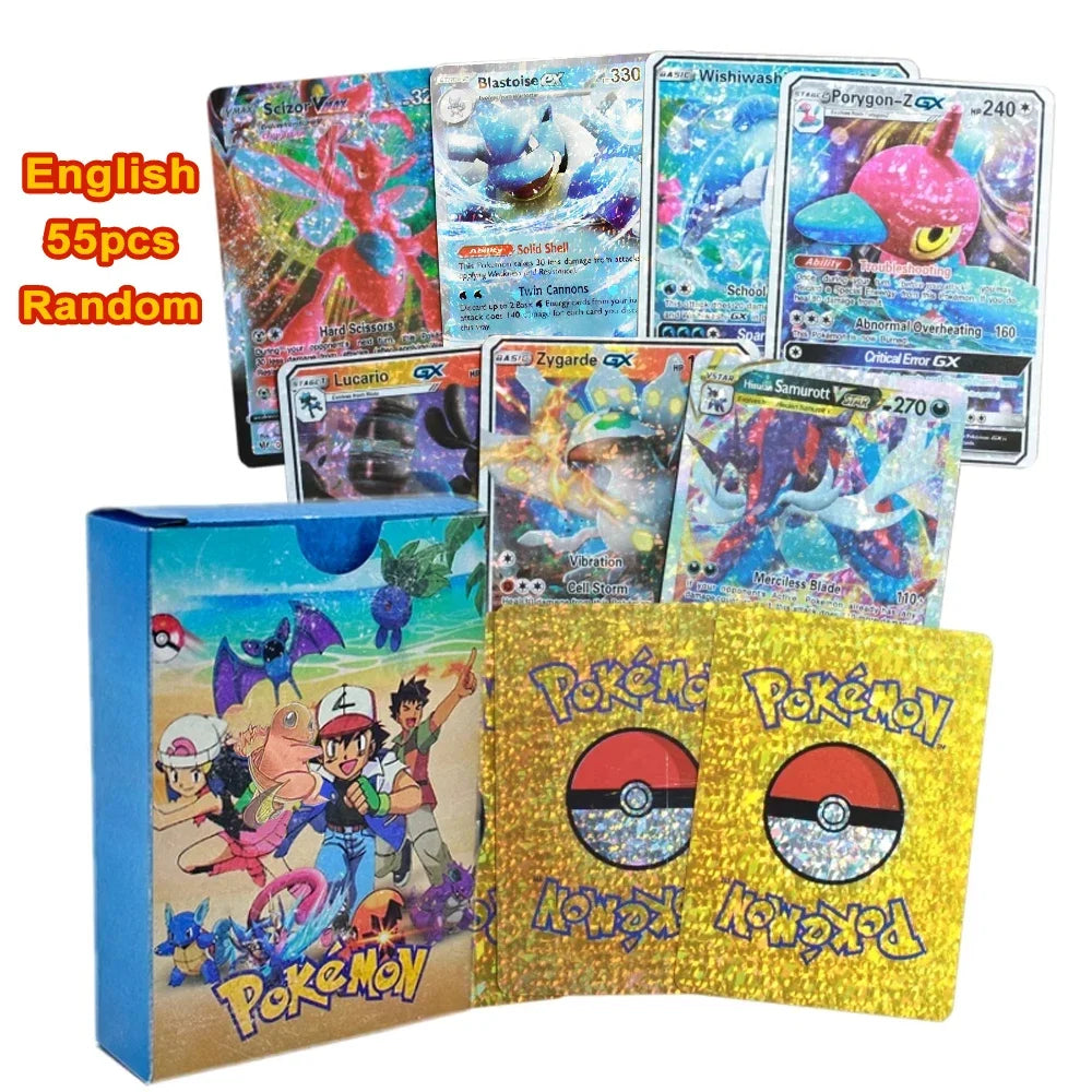 55Pcs Pokemon Colorful Rainbow Gold Silver Black English Cards Anime Pikachu Charizard Battle Game Collection Card Kids Toy Gift
